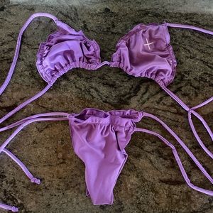 purple ruched string set